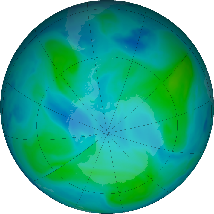Antarctic ozone map for 23 January 2023